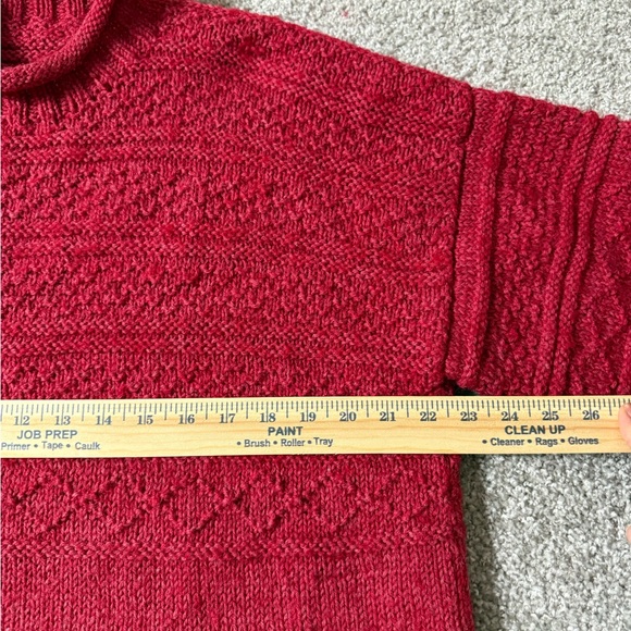 Guernsey Red ang Chunky Knit Red Roll Neck Sweater Inspired Cable & Texture Knit - Picture 6 of 9